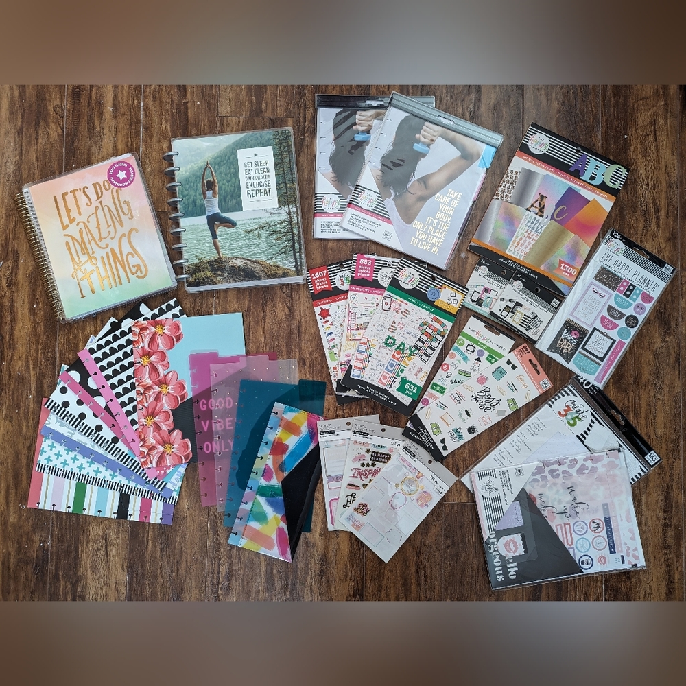 LOT of The Happy Planner stickers, planners, and accessories